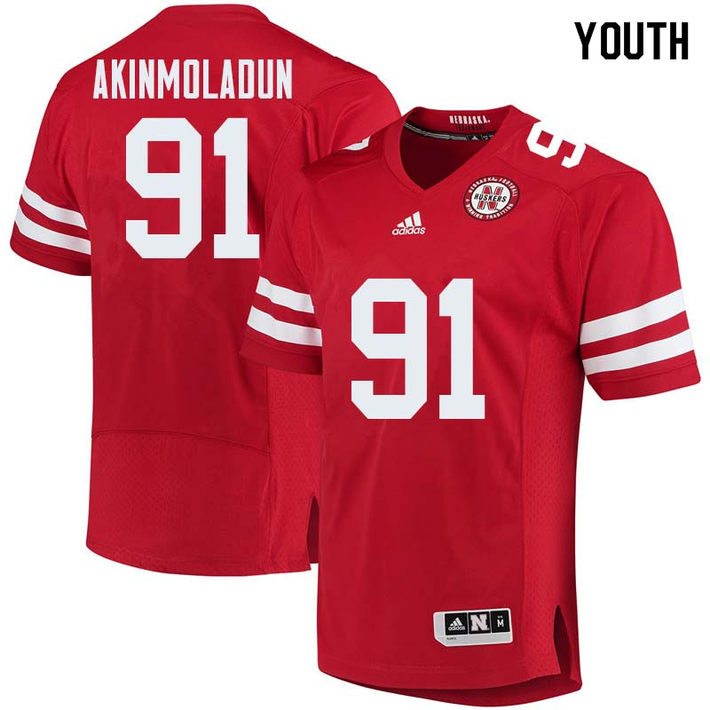 Youth #91 Freedom Akinmoladun Nebraska Cornhuskers College Football Jerseys Sale-Red